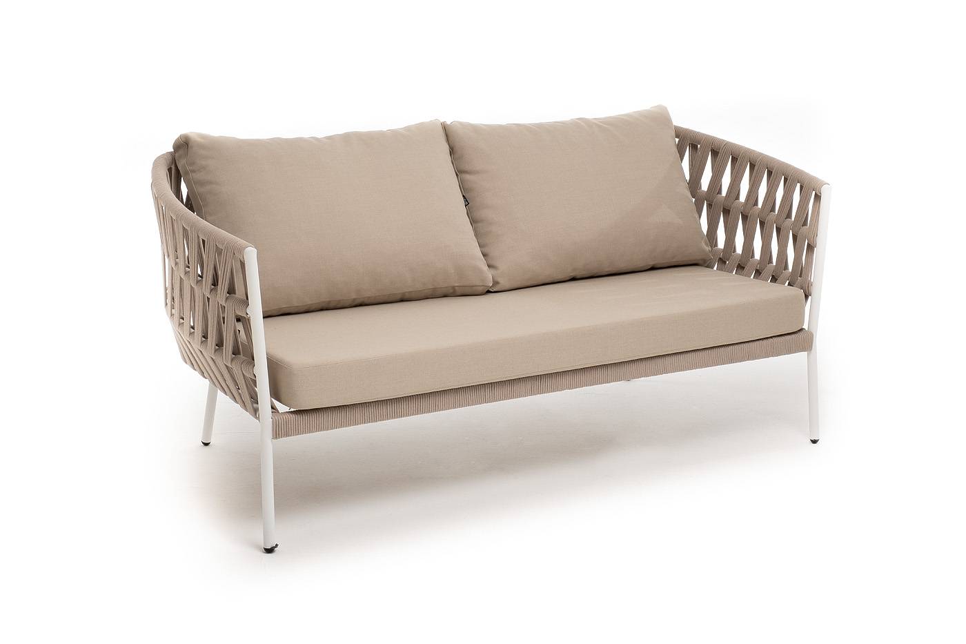 "Диего" диван 2-местный плетеный из роупа, каркас алюминий белый муар "Диего" диван 2-местный плетеный из роупа, каркас алюминий белый муар