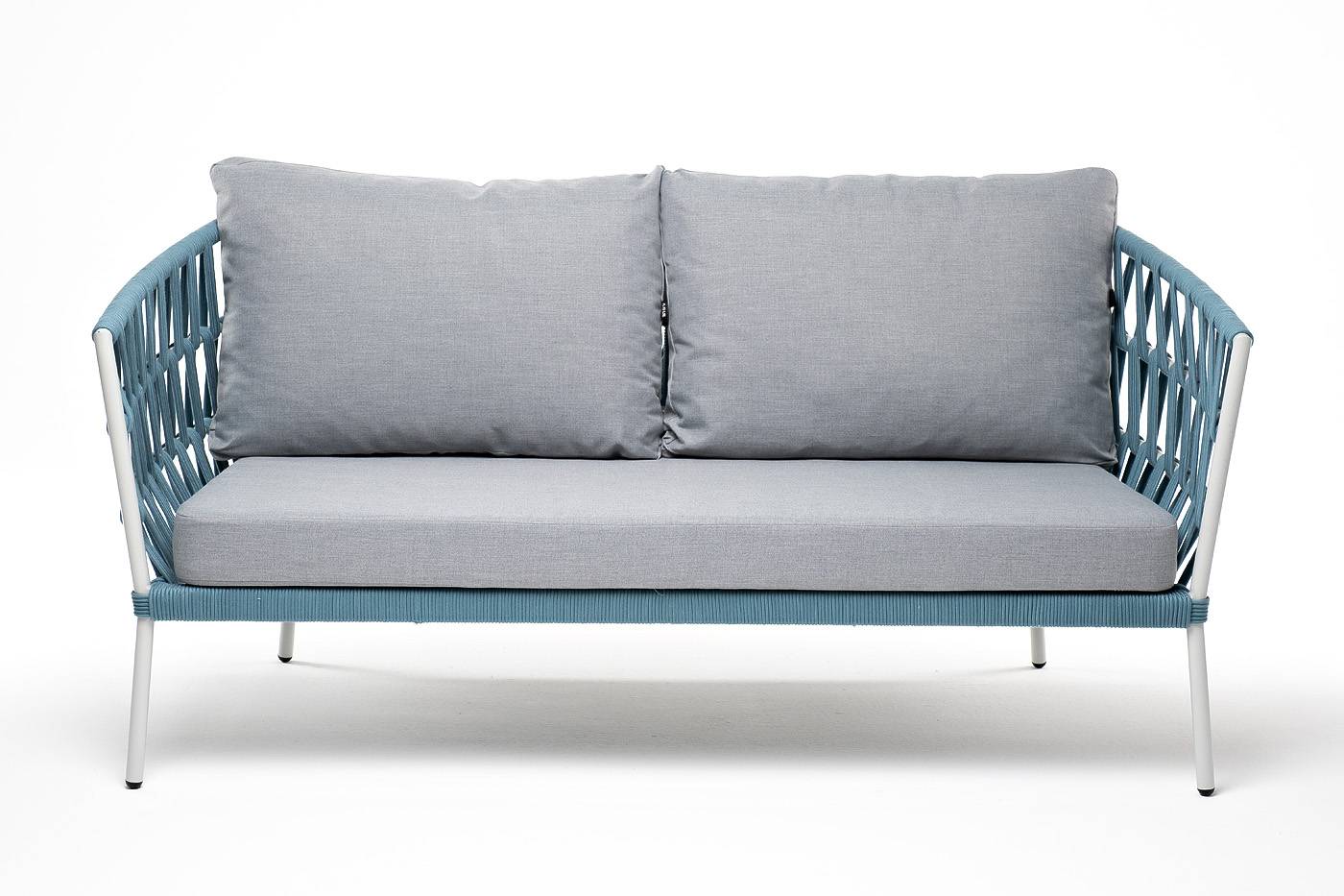 "Диего" диван 2-местный плетеный из роупа, каркас алюминий белый муар "Диего" диван 2-местный плетеный из роупа, каркас алюминий белый муар