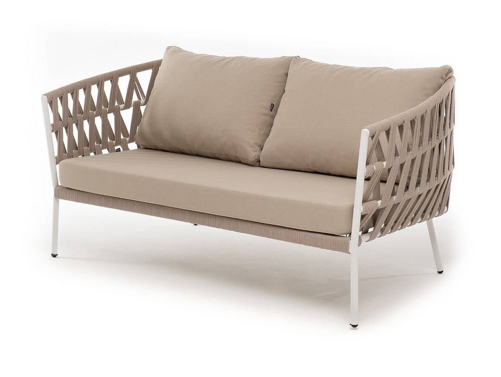 "Диего" диван 2-местный плетеный из роупа, каркас алюминий белый муар "Диего" диван 2-местный плетеный из роупа, каркас алюминий белый муар