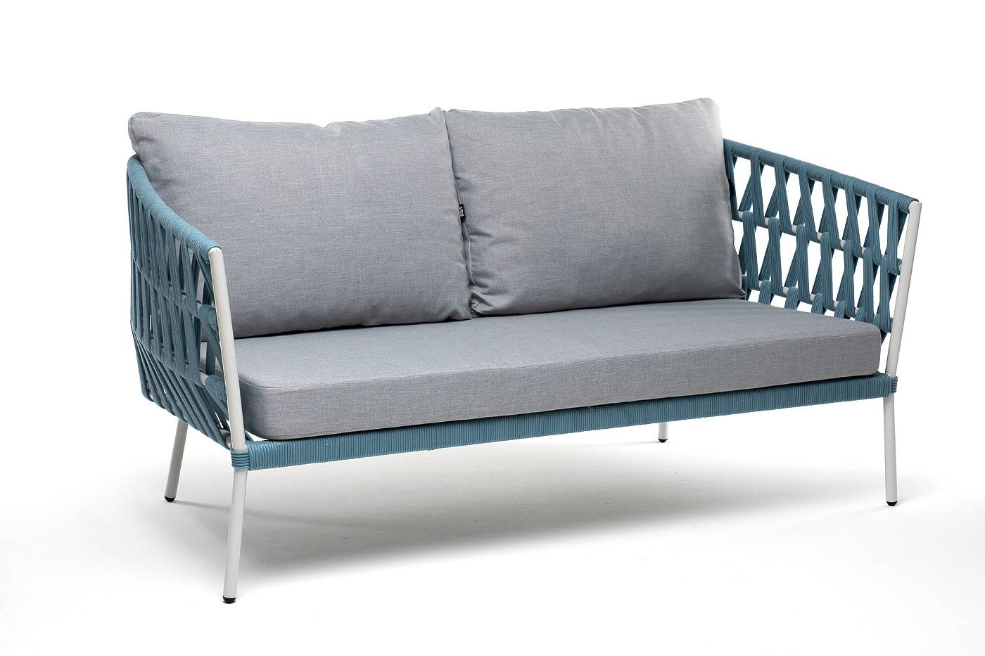 "Диего" диван 2-местный плетеный из роупа, каркас алюминий белый муар "Диего" диван 2-местный плетеный из роупа, каркас алюминий белый муар