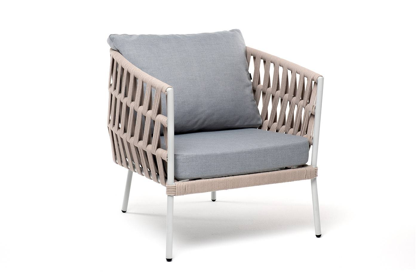 "Диего" кресло плетеное из роупа, каркас алюминий, ткань светло-серая