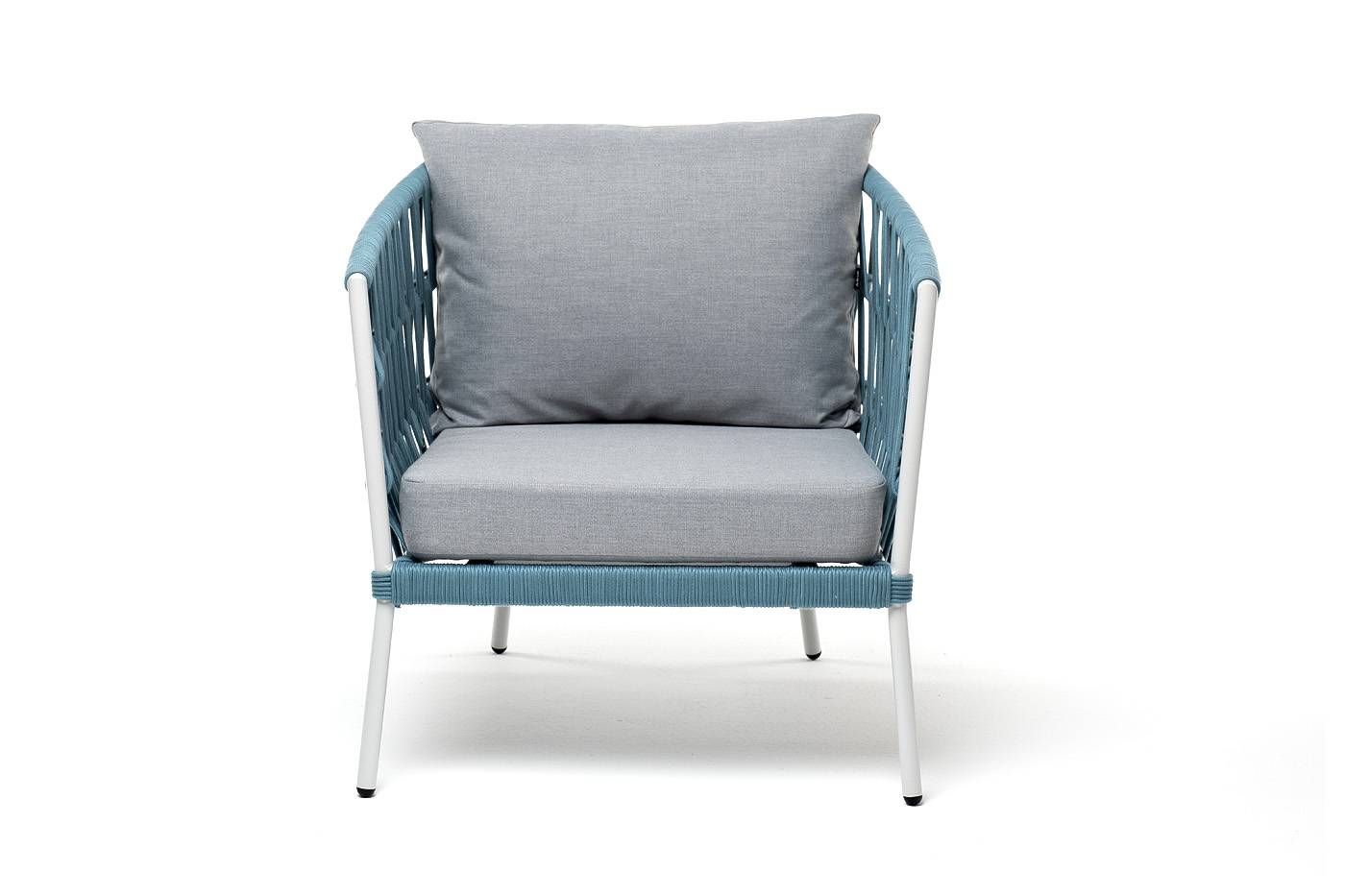 "Диего" кресло плетеное из роупа, каркас алюминий, ткань светло-серая