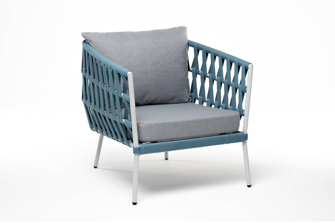 "Диего" кресло плетеное из роупа, каркас алюминий, ткань светло-серая