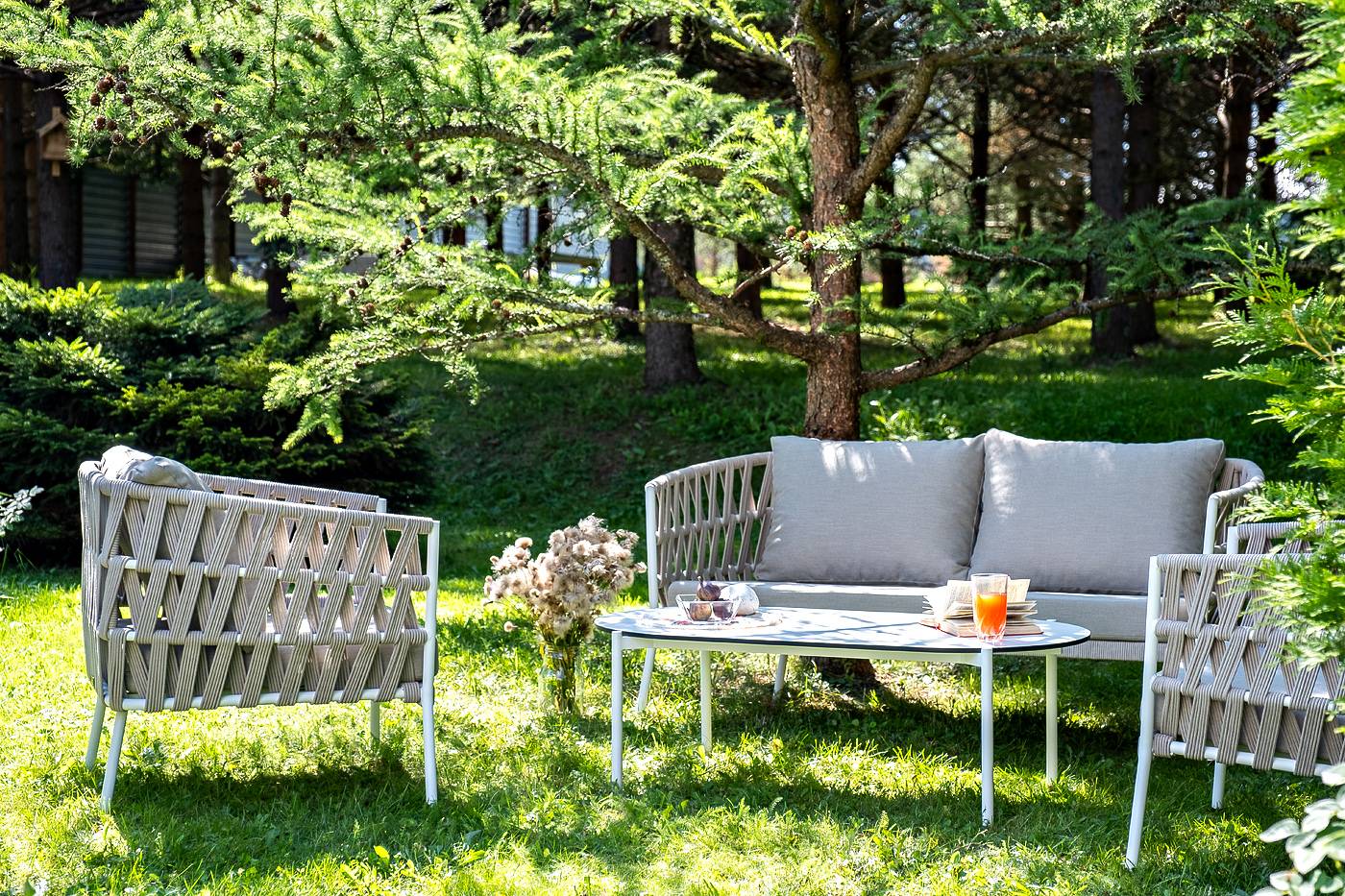 "Диего" лаунж-зона 4-местная плетеная из роупа (веревки), каркас алюминиевый "Диего" лаунж-зона 4-местная плетеная из роупа (веревки), каркас алюминиевый