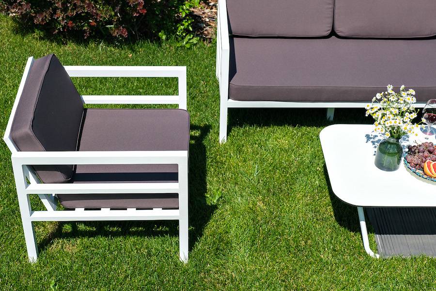 "Эстелья" кресло, каркас алюминий, ткань темно-серая 027