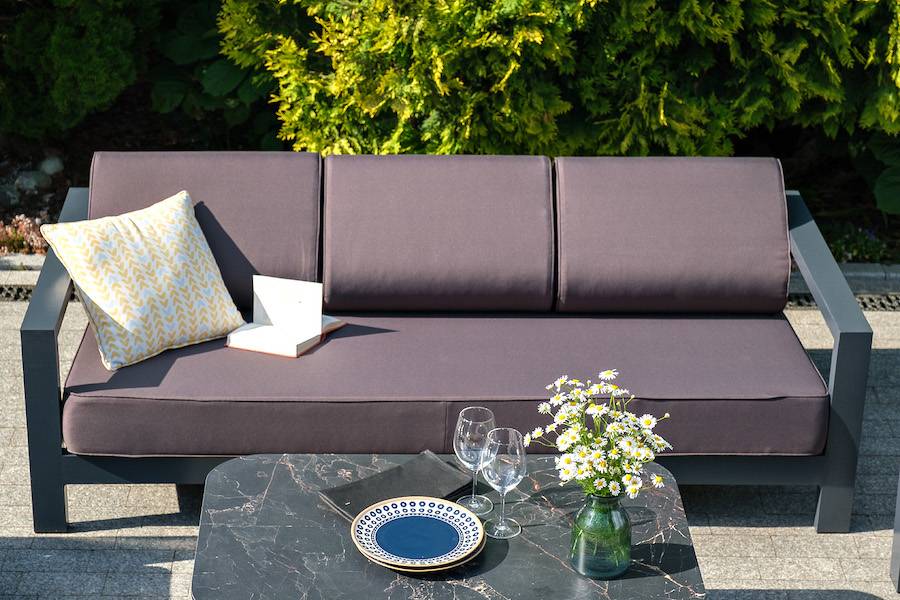 "Гранада" диван 3-местный, каркас алюминий темно-серый, ткань темно-серая 027