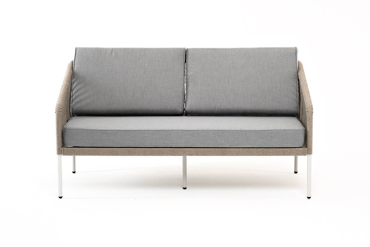 "Канны" диван 2-местный плетеный из роупа, каркас алюминий, ткань светло-серая