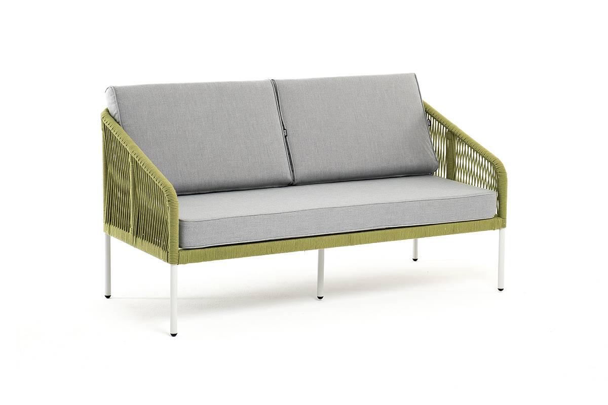 "Канны" диван 2-местный плетеный из роупа, каркас алюминий, ткань светло-серая
