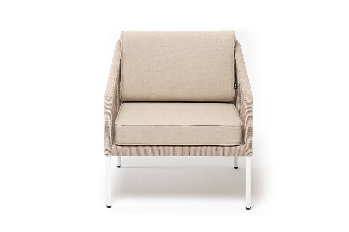 "Канны" кресло плетеное из роупа, каркас алюминий, ткань бежевая 035