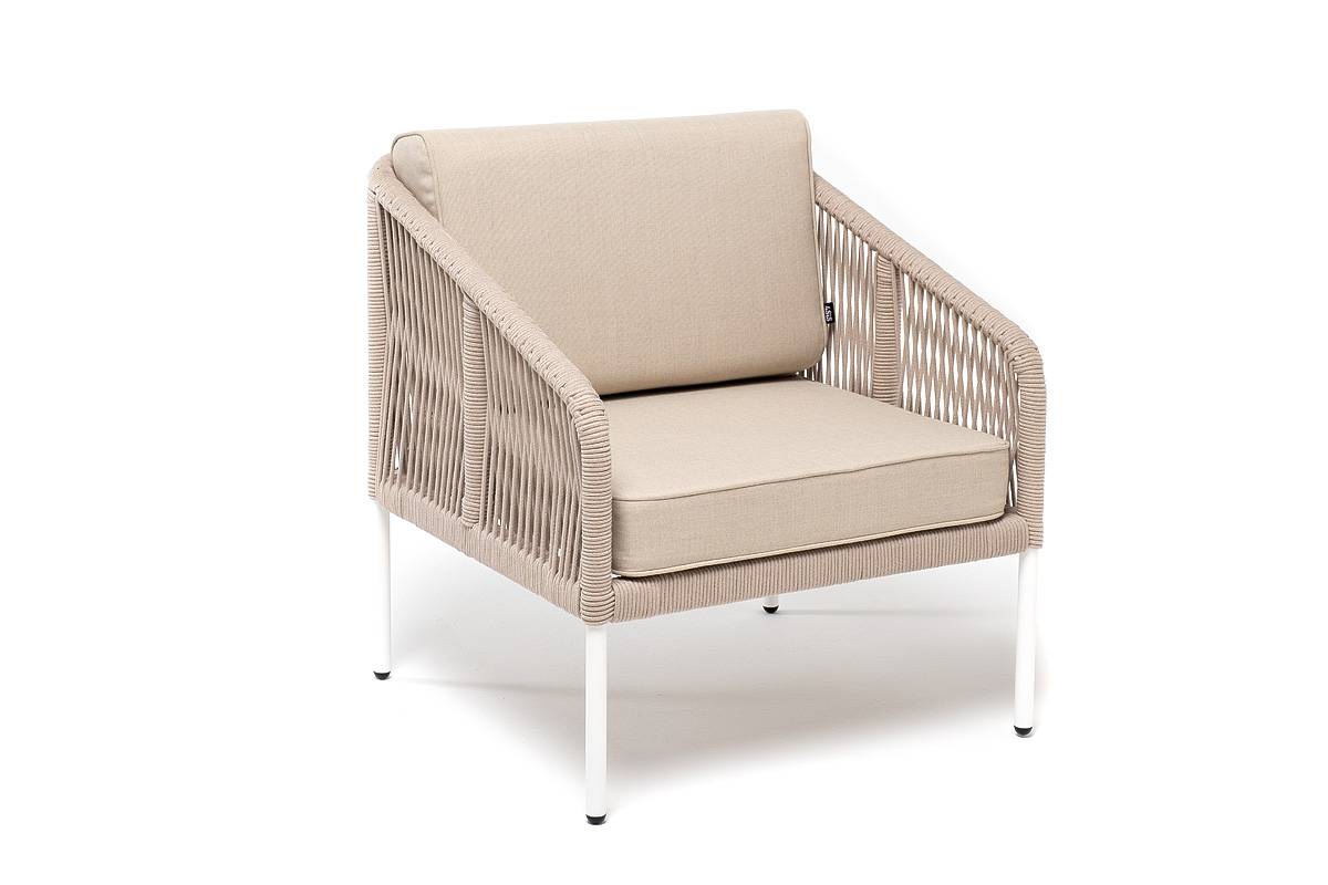 "Канны" кресло плетеное из роупа, каркас алюминий, ткань бежевая 035