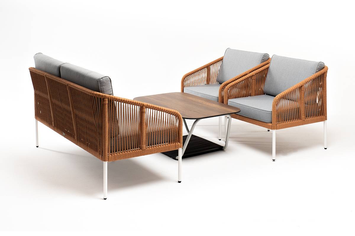 "Канны" лаунж-зона 4-местная из роупа со столом "Глория", каркас алюминиевый