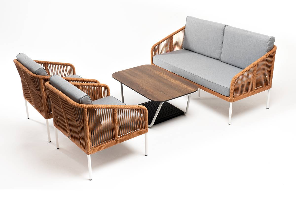 "Канны" лаунж-зона 4-местная из роупа со столом "Глория", каркас алюминиевый