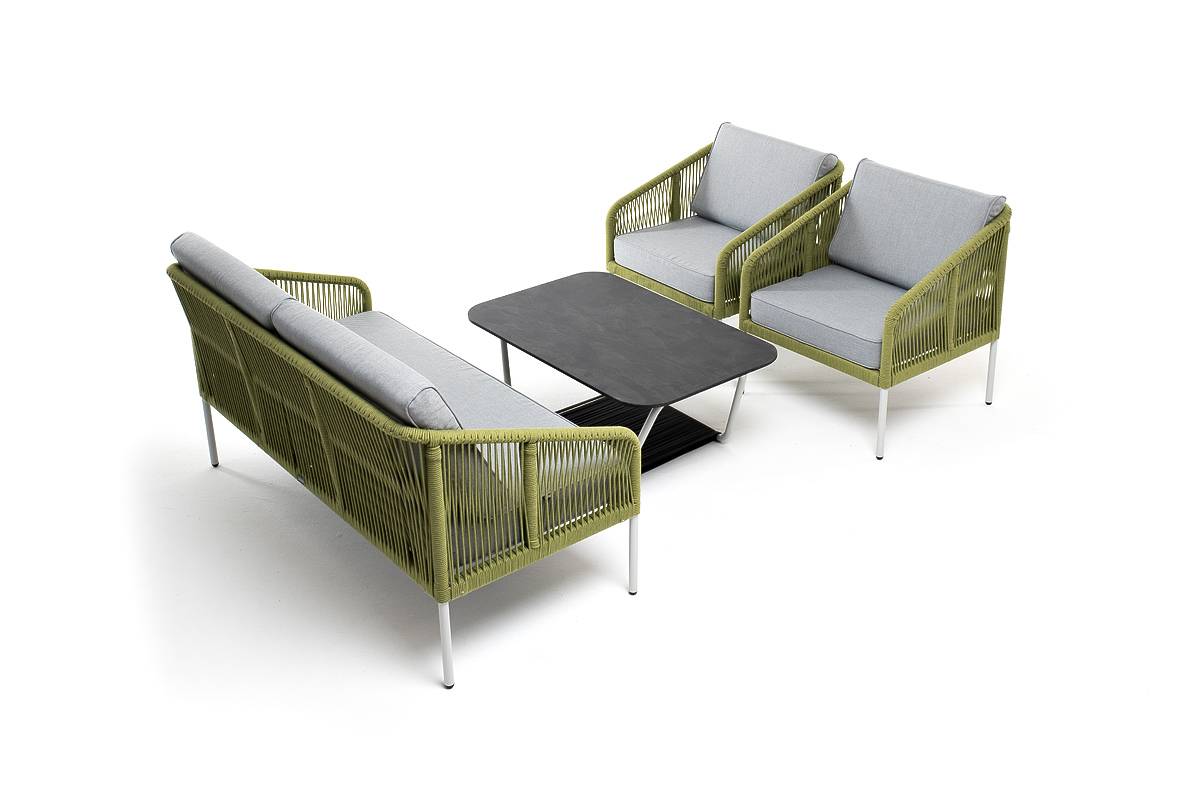 "Канны" лаунж-зона 4-местная из роупа со столом "Глория", каркас алюминиевый