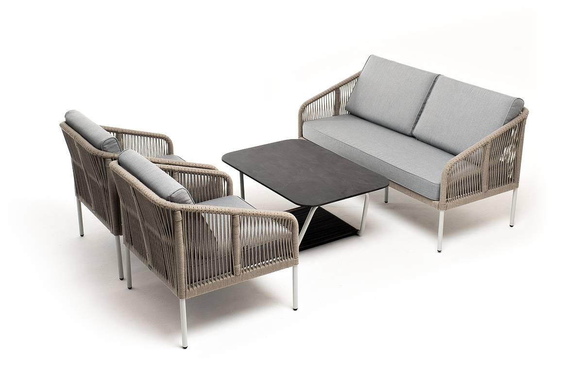 "Канны" лаунж-зона 4-местная из роупа со столом "Глория", каркас алюминиевый