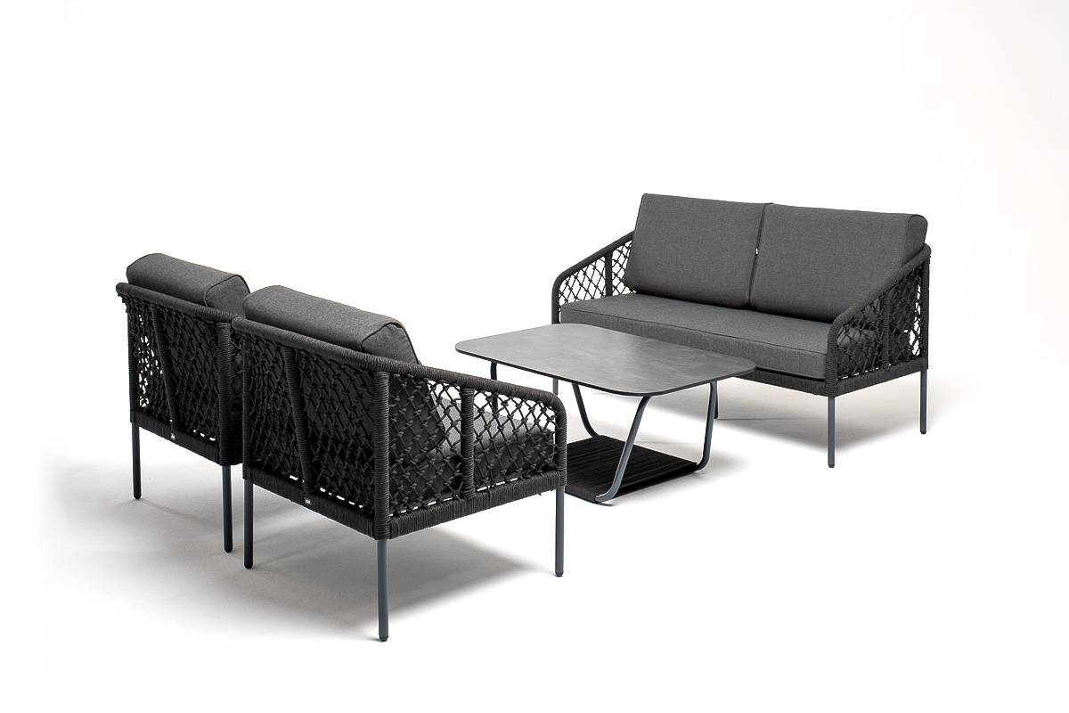 "Канны" лаунж-зона 4-местная из роупа узелкового плетения, роуп темно-серый