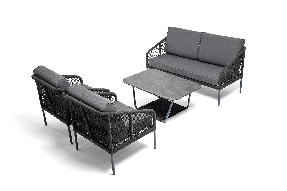 "Канны" лаунж-зона 4-местная из роупа узелкового плетения, роуп темно-серый