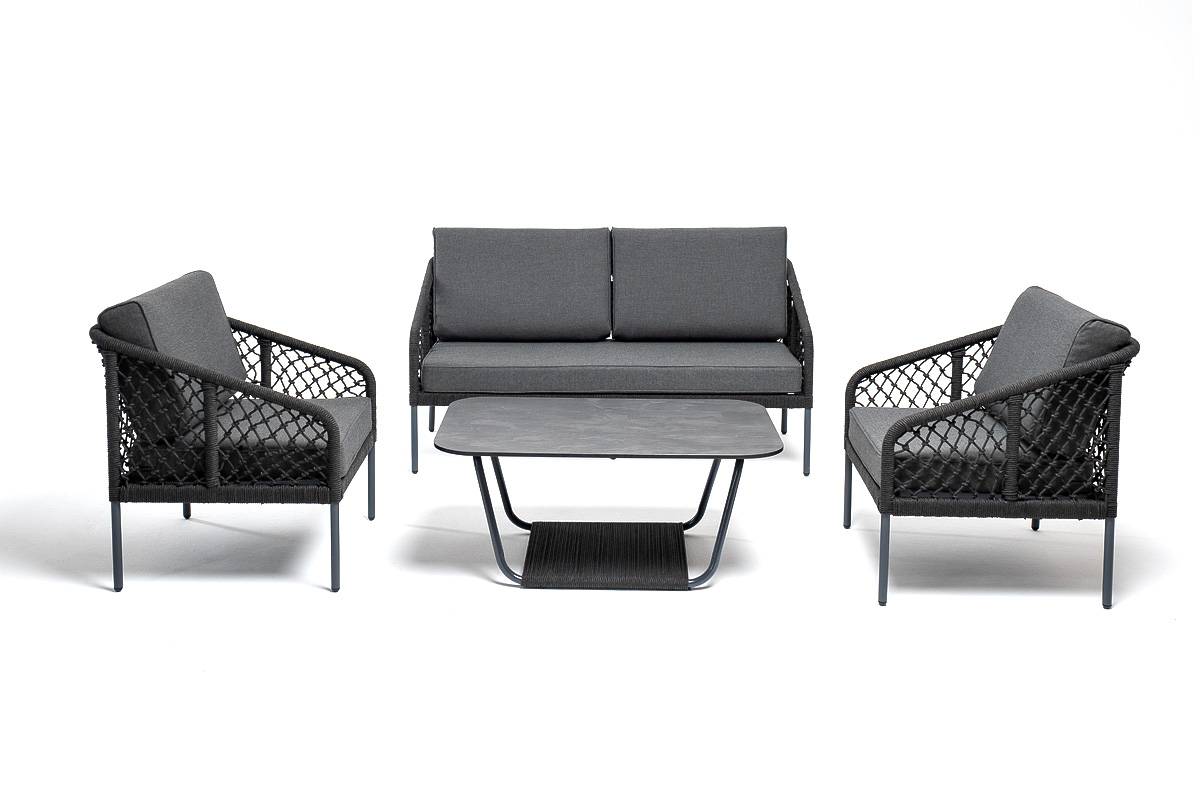 "Канны" лаунж-зона 4-местная из роупа узелкового плетения, роуп темно-серый