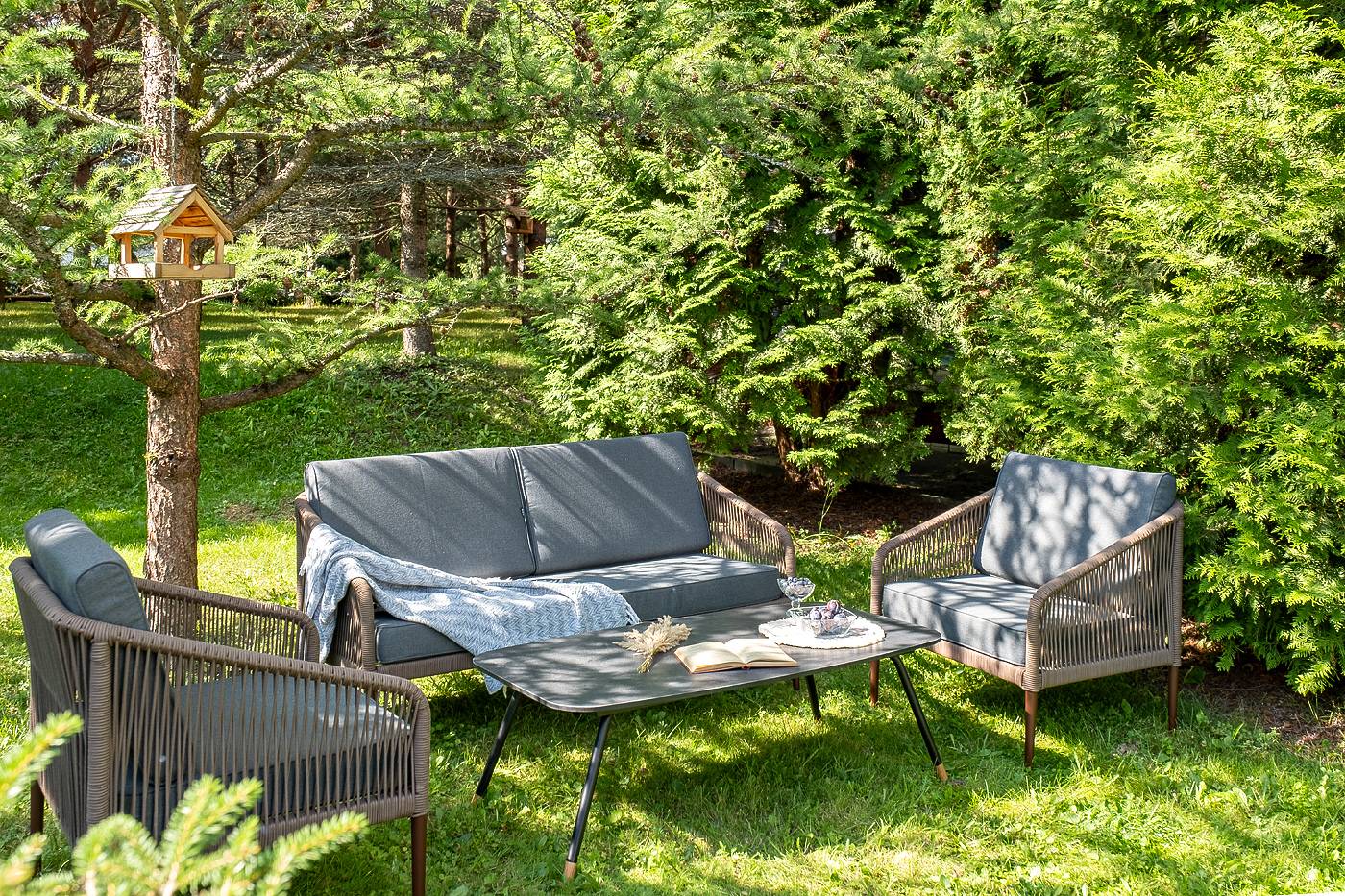 "Канны" лаунж-зона 4-местная из роупа, каркас алюминиевый, роуп коричневый