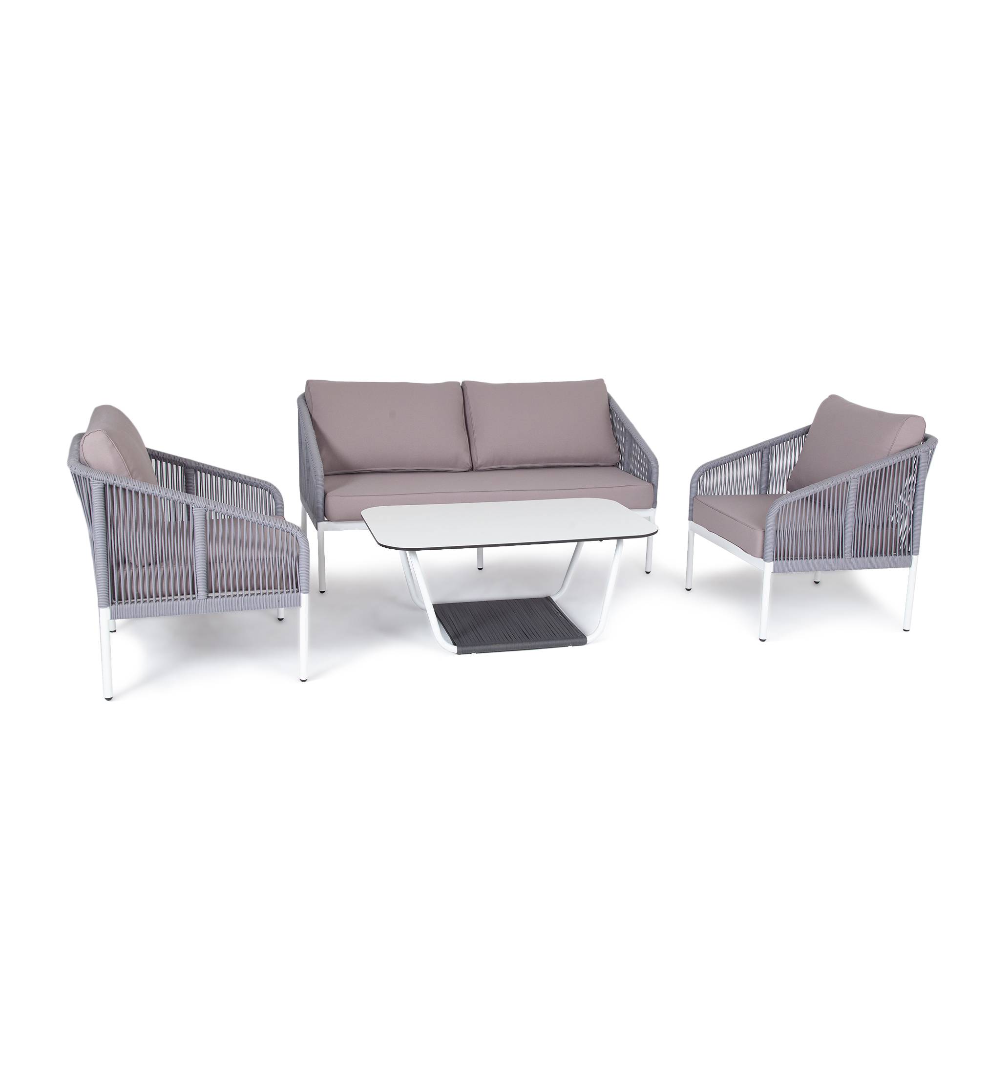 "Канны" лаунж-зона 4-местная плетеная из роупа (веревки), цвет светло-серый