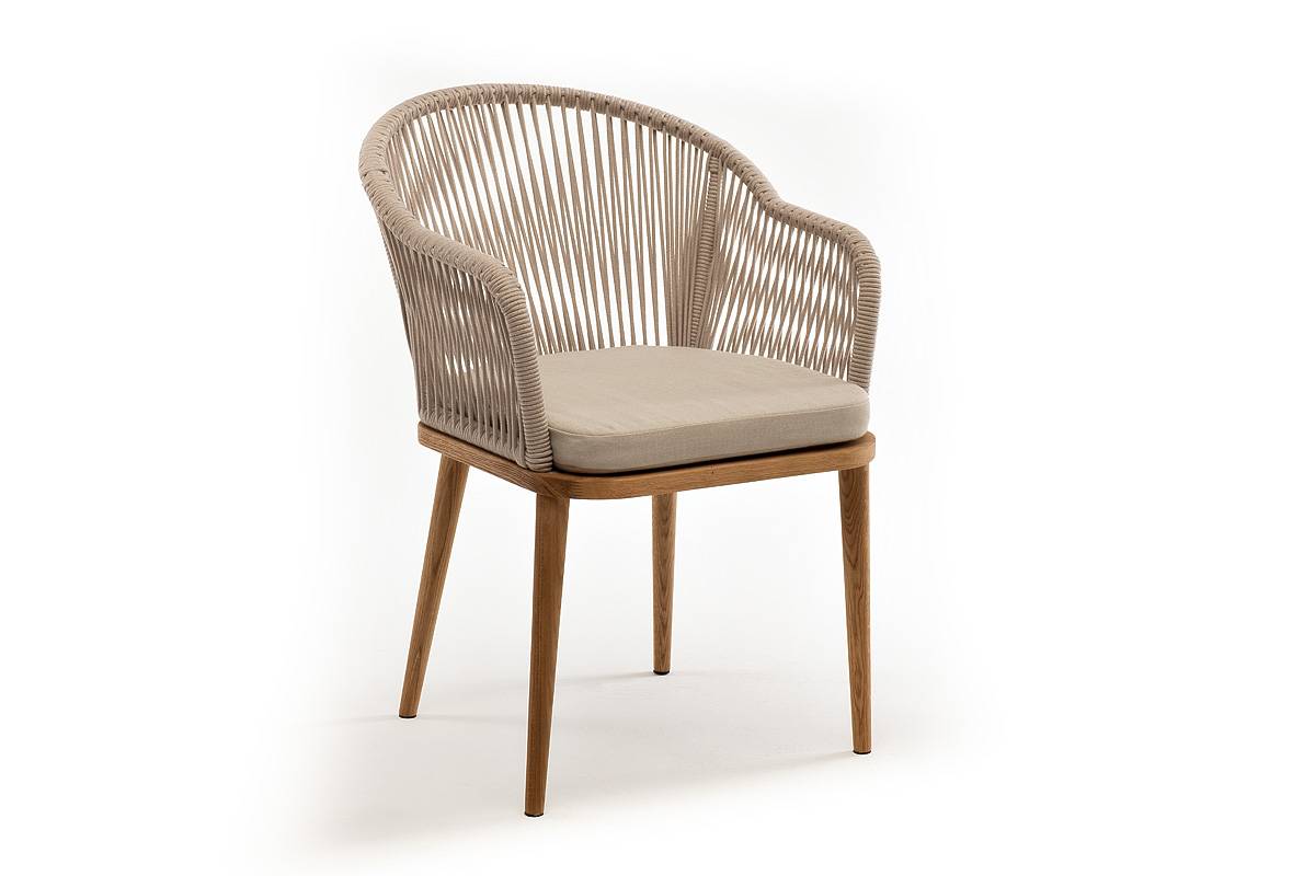 "Лион" стул плетеный из роупа, ткань бежевая 035