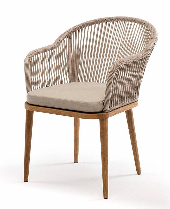Лион стул плетеный из роупа, ткань бежевая 052