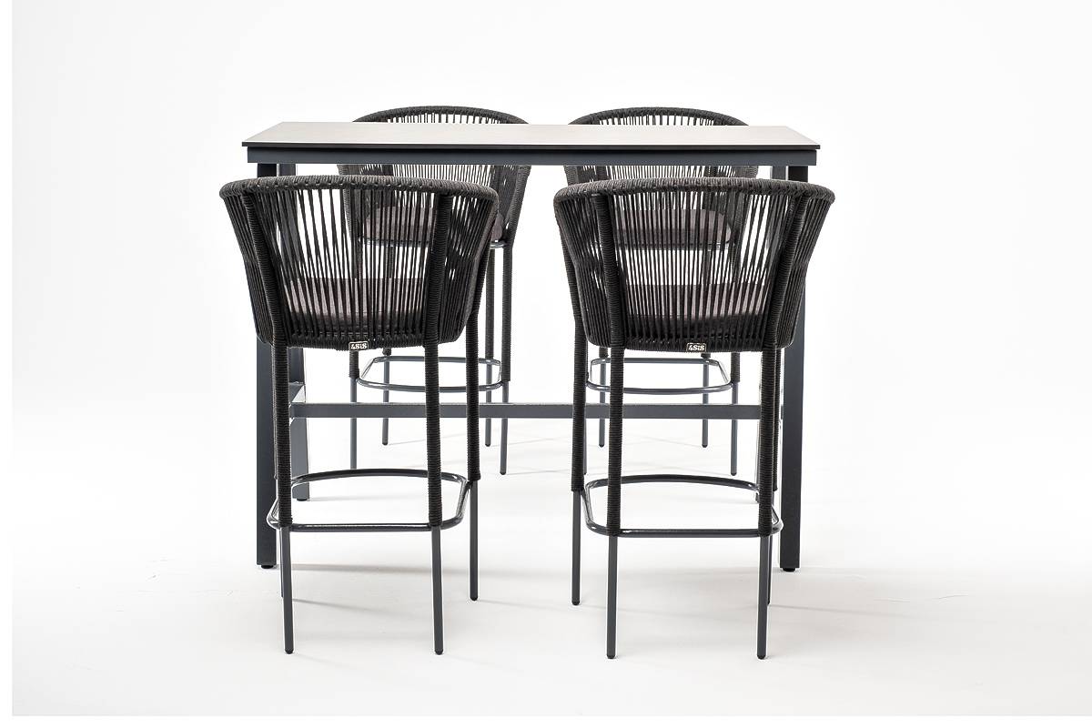 "Рио" барный комплект на 4 персоны, стол HPL "серый гранит", цвет темно-серый