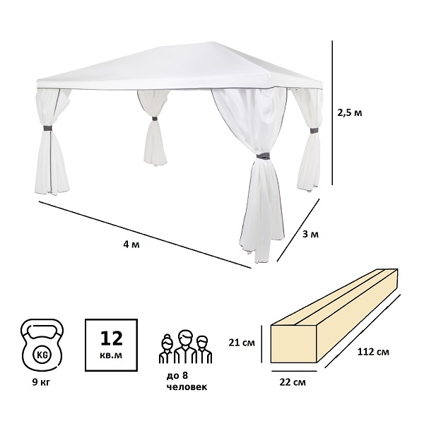 Шатер-беседка Green Glade 1050 3х4х2,5м полиэстер Шатер-беседка Green Glade 1050 3х4х2,5м полиэстер
