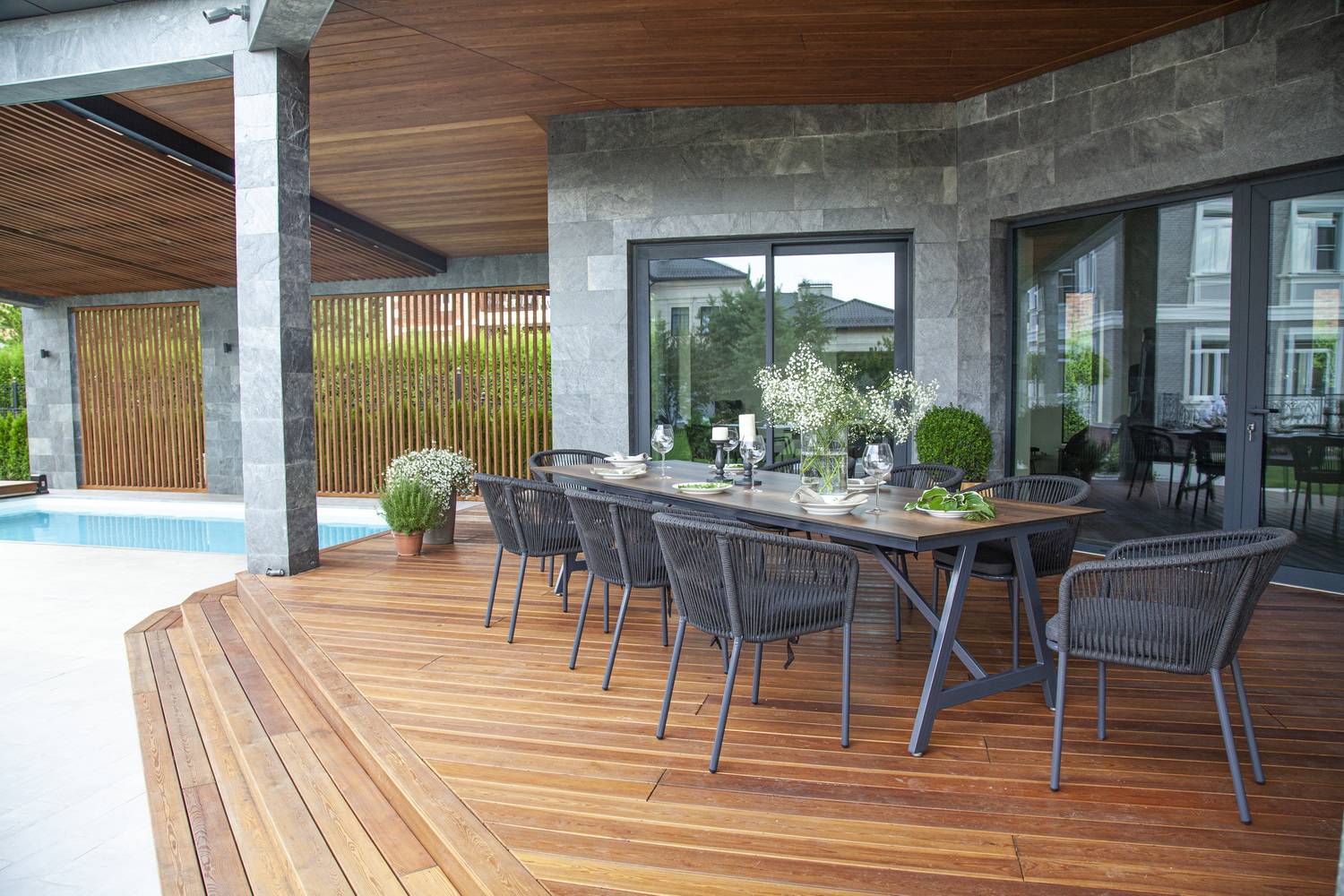 "Рио" стол из HPL 300х100см, цвет столешницы "дуб"